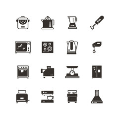 Kitchen appliances vector silhouette icons isolated