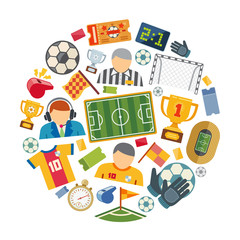 Soccer or european football vector flat icons set