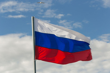 St. Petersburg, Russia - June 28, 2017: Flag of Russia in the wind in St. Petersburg.