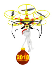 Fototapeta na wymiar Drone and Santa with a ball on which is written 2018. 3D render.