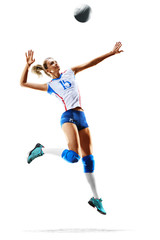 Female professional volleyball player isolated on white © 103tnn