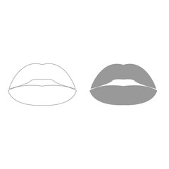 Lipstick or lips grey color set icon .
