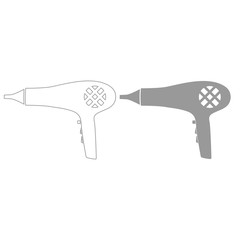 Blow dryer . Hair dryer grey color set icon .