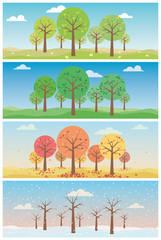 Four seasons landscapes with forest vector illustration