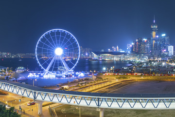 Ferris Wheel in Hong Kong City at night