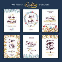 Invitation cards for wedding with calligraphy words. Save the date
