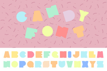 Bright colorful font. Funny english alphabet. Candy letters.