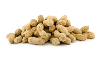 Closeup of Peanuts, isolated on white background