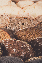 Bakery concept. Plenty of sliced bread background
