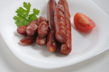 Sausages on a white background