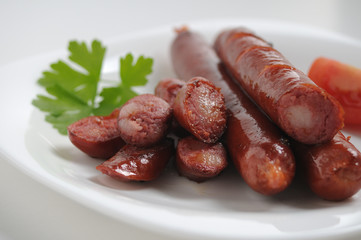 Sausages on a white background