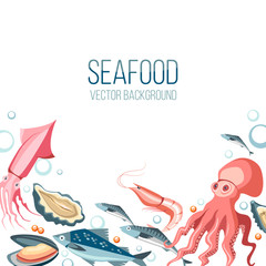 seafood background fresh fish crustaceans shell delicacy horizontal