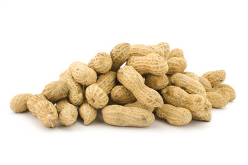 Closeup of Peanuts, isolated on white background
