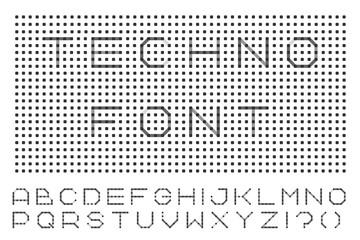 Digital english alphabet. Minimalistic dotted font.