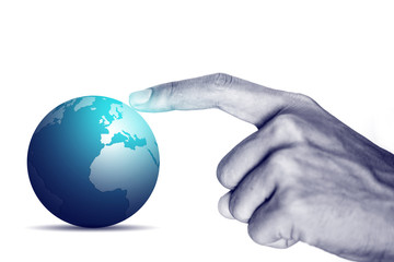 Hand touching the world