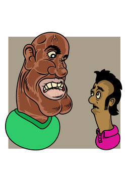 A big afro american guy arguing with a little hindu or Gypsy man. Vector Illustration
