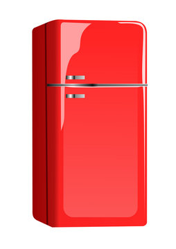 A modern red fridge. Vector illustration