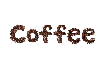 Coffee beans arranged on a white background.