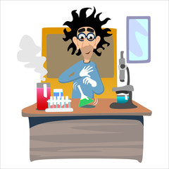 Professor near the blackboard with formulas at university lecture, teacher in class at lesson teaches students, higher education in the college, school vector illustration