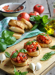 Fototapeta na wymiar Bruschetta with tomato and basil