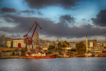 Obraz premium View of Halic Ship Yard from cloudy day, vintage effect applied