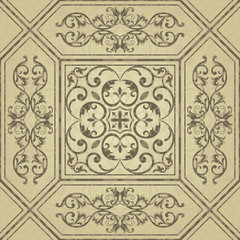 Traditional ornate portuguese and brazilian tiles azulejos. Faded dingy worn colors azulejo tiles.