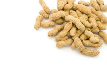 Closeup of Peanuts, isolated on white background