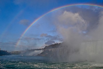 water fall with rainbow