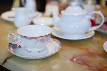 Ancient English porcelain tea cup and saucer