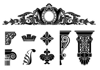 Set of classic graphic templates for printing or icons, logos. Screen Silhouettes © denisik11