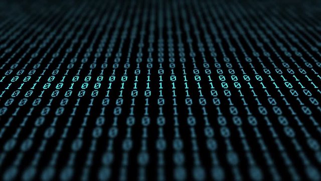 Blue Binary Code Scrolling Shallow Focus. a binary code of zeroes and ones changing scroll forward with focus on the middle lines
