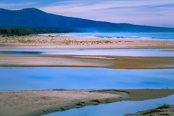 Ocean beach landscape at dusk near Mallacoota town, Victoria, Australia