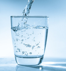 Drinking water is poured into a glass