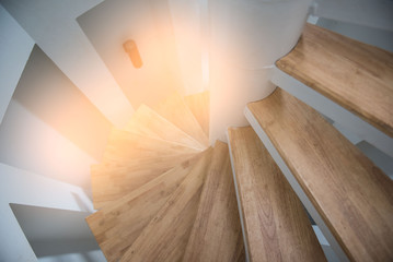 wooden spiral stair from house modern interior.