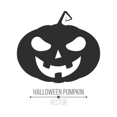 Abstract cartoon black Halloween pumpkin. Evil plant. Isolated on white background. Vector illustration