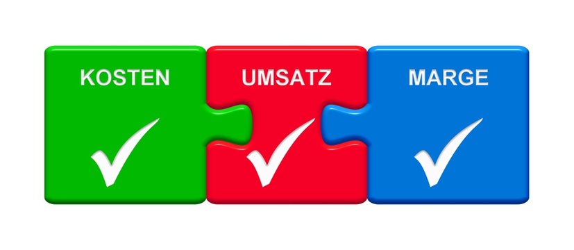 3 Puzzle Buttons zeigen Kosten Umsatz Marge