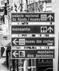 Direction signs in the street of Lisbon - LISBON / PORTUGAL - JUNE 14, 2017