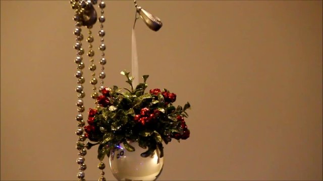 Hanging up christmas decorations