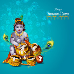 Happy Krishna Janmashtami greeting background