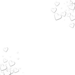 Beautiful white paper hearts. Circular corners on white background. Vector illustration.