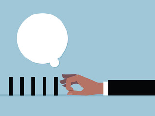 Hand to flick black box and speech bubble. vector cartoon