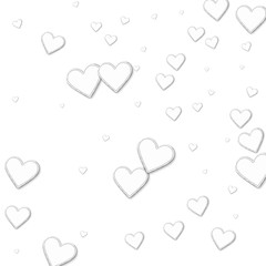 Cutout paper hearts. Random scatter on white background. Vector illustration.