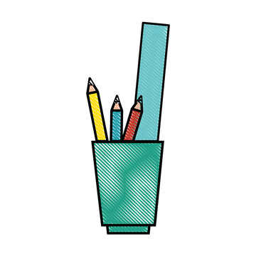 cup with pencils and utensils