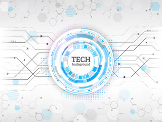 Abstract circuit communication concept. Background with various computer technology and engineering elements. Digital vector illustration eps 10