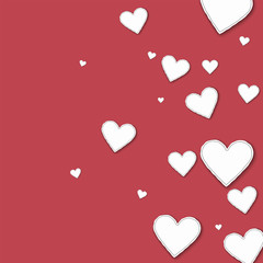 Random paper hearts. Right gradient on crimson background. Vector illustration.