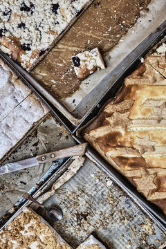 Homemade pastries - cakes on sheet trays.