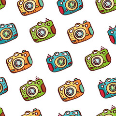 Seamless pattern with hand drawn photo camera