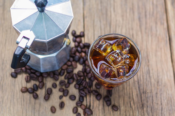  Cold coffee is the old wooden background