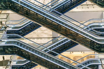 Escalators at modern shopping mall