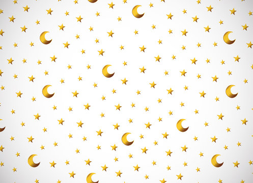 Horizontal Card. Pattern With Gold Cartoon Stars And Moons.